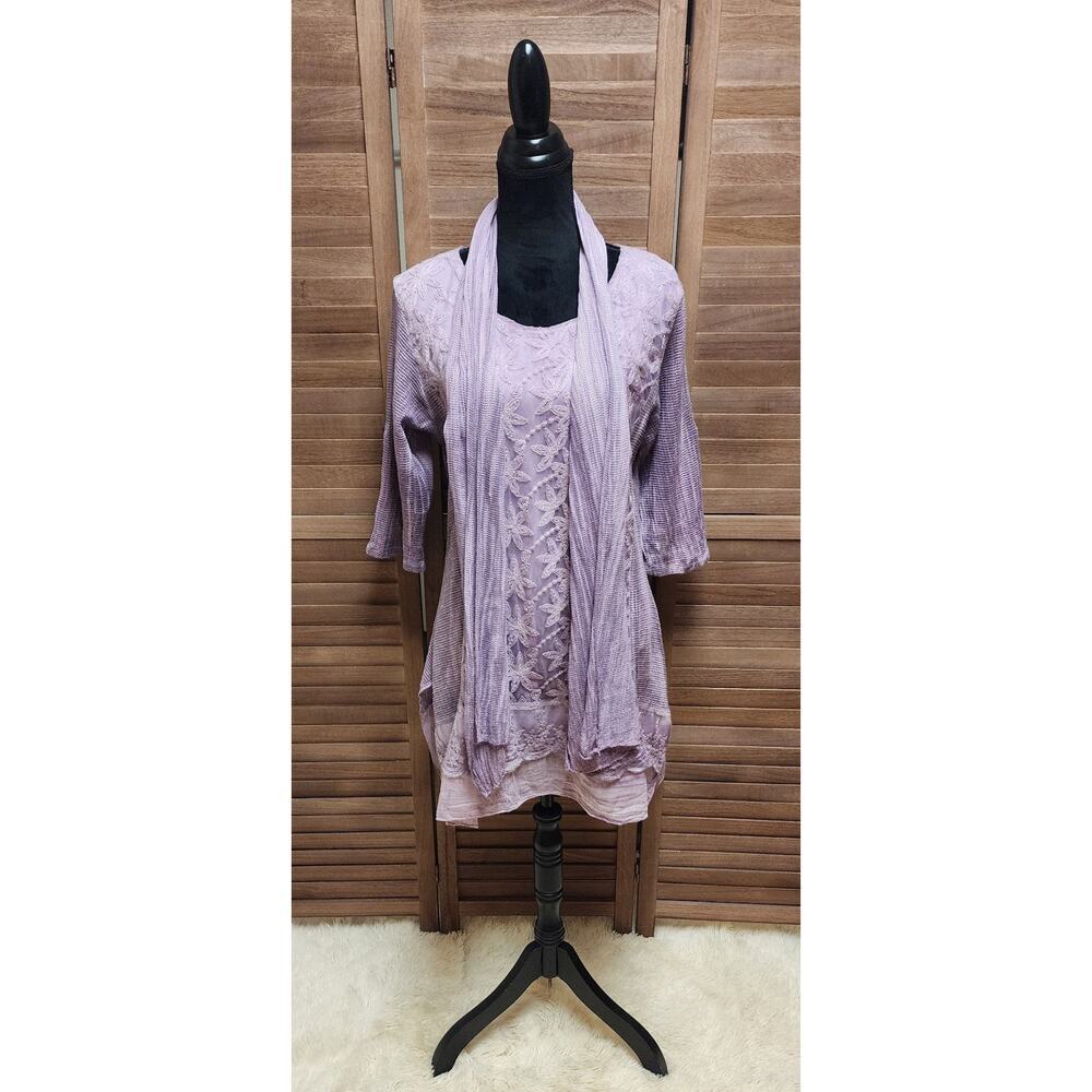 Exclusively for Signals Asymmetrical Tunic Lace Blouse Top With Scarf Size Large